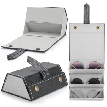 Aubeco Travel Sunglasses Organizer - Portable 3 Slot Foldable Case for Eyewear