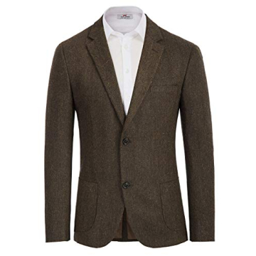 Men's Premium Wool Blend Tweed Blazer, Brown Herringbone XL