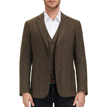 Brown Herringbone Men's Wool Blend Tweed Blazer XL