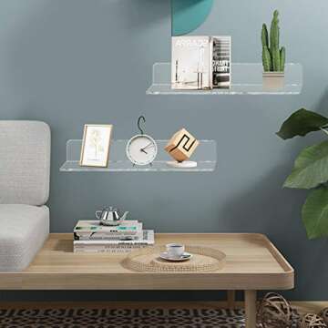 Weiai Clear Acrylic Shelves 12 Inch, Floating Wall Mounted Shelf for Bedroom, Living Room, Bathroom, Set of 3