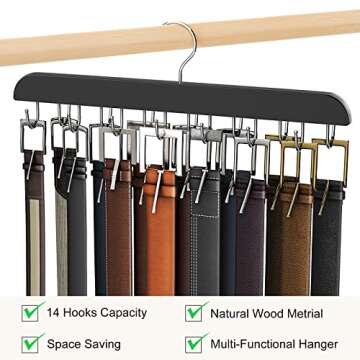 Belt Hanger for Closet Max 42 Belts, Belt Organizer Closet Accessories with 14 Hooks Belt Rack Sturd...