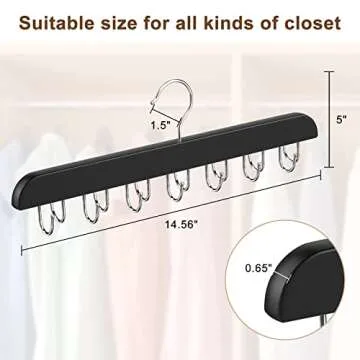 Belt Hanger for Closet Max 42 Belts, Belt Organizer Closet Accessories with 14 Hooks Belt Rack Sturdy Wood for Closet Organizers and Storage- 2 Pack Black