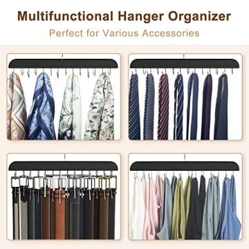 Belt Hanger for Closet Max 42 Belts, Belt Organizer Closet Accessories with 14 Hooks Belt Rack Sturdy Wood for Closet Organizers and Storage- 2 Pack Black