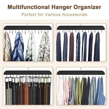 Belt Hanger for Closet Max 42 Belts, Belt Organizer Closet Accessories with 14 Hooks Belt Rack Sturdy Wood for Closet Organizers and Storage- 2 Pack Black