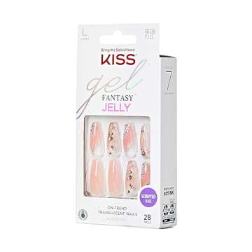 KISS Jelly Fantasy Sculpted Ready-To-Wear Fake Nails - Jelly Cat, Long, Coffin Shaped, Smudge Proof,...