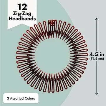 Glamlily 12 Pack 90s Zig Zag Style Circle Headbands with Teeth for Women's Hair Accessories (3 Assorted Colors)