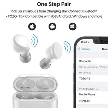 TOZO T6 True Wireless Earbuds Bluetooth 5.3 Headphones Touch Control with Wireless Charging Case IPX8 Waterproof Stereo Earphones in-Ear Built-in Mic Headset Premium Deep Bass 32 EQs via APP