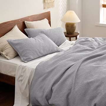 Bedsure Cotton Duvet Cover King - 100% Cotton Waffle Weave Grey Duvet Cover King Size, GentleSoft™ and Breathable Bedding Set for All Season, 3 Pieces, 104"x90"