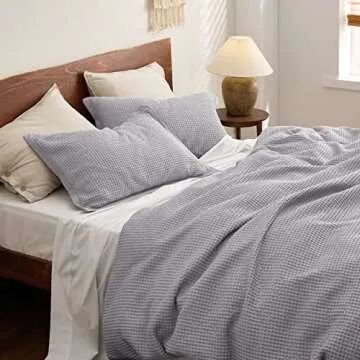 Bedsure Cotton Duvet Cover King - 100% Cotton Waffle Weave Grey Duvet Cover King Size, GentleSoft™ and Breathable Bedding Set for All Season, 3 Pieces, 104"x90"