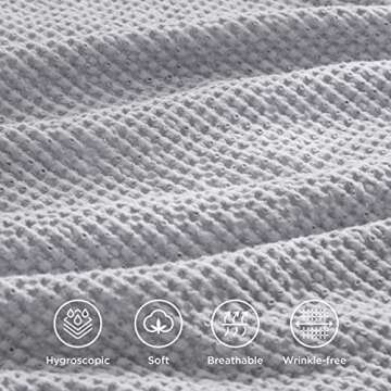 Bedsure Cotton Duvet Cover King - 100% Cotton Waffle Weave Grey Duvet Cover King Size, GentleSoft™ and Breathable Bedding Set for All Season, 3 Pieces, 104"x90"