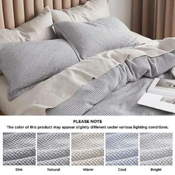 Bedsure Cotton Duvet Cover King - 100% Cotton Waffle Weave Grey Duvet Cover King Size, GentleSoft™ and Breathable Bedding Set for All Season, 3 Pieces, 104"x90"