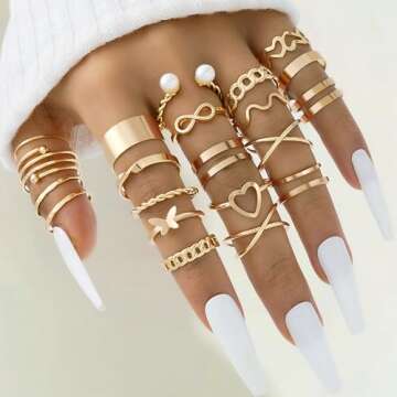 FAXHION Gold Knuckle Rings Set for Women Snake Chain Stacking Ring Vintage BOHO Midi Rings SIze Mixe...