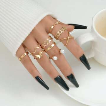 FAXHION Gold Knuckle Rings Set for Women Snake Chain Stacking Ring Vintage BOHO Midi Rings SIze Mixed