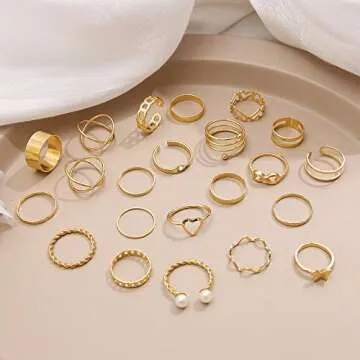 FAXHION Gold Knuckle Rings Set for Women Snake Chain Stacking Ring Vintage BOHO Midi Rings SIze Mixed