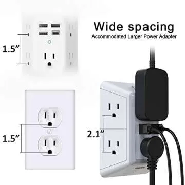 Multi Plug Outlet, Outlet Expanders, ONDOG Surge Protector with 6-Outlet Extender and 2 USB Ports and Night Light, 3-Sided Power Strip with Adapter Spaced Outlets - White，ETL Listed