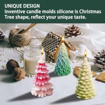 VUTEHO 3PCS Christmas Tree Candle Molds Silicone, DIY Christmas Tree Candle Molds for Candle Making Wax Soap Polymer Clay Plaster Epoxy Resin, Tree Shape Silicone Moulds for Christmas Gifts Home Decor