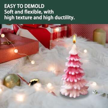 VUTEHO 3PCS Christmas Tree Candle Molds Silicone, DIY Christmas Tree Candle Molds for Candle Making Wax Soap Polymer Clay Plaster Epoxy Resin, Tree Shape Silicone Moulds for Christmas Gifts Home Decor