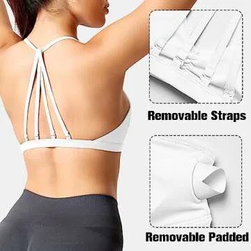 YEOREO Workout Sports Bras for Women Padded Backless Gym Bra Lorelie Light Impact Strappy Criss Cross Yoga Crop Top White S