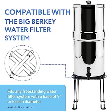 IMPRESA Extra Tall Water Filter Stand For Berkey 8" Tall by 9" Wide, Countertop Stainless Steel Stand for Most Medium Gravity Fed Water Coolers - Fills tall Glasses, Pitchers, Pots with Water