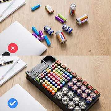 PENBOR Battery Organizer Storage Case with No Lid Snap, Portable Tester, Just The Right Size Slot Wall-Mounted Design,Holds 110 Batteries Various Sizes for AAA, AA, 9V, C, D and Butt