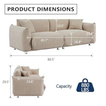 3 Seater Oversized Cloud Couch Loveseat Sofa with 2 Pillows, Comfy Sherpa Lambswool Fabric Minimalis...