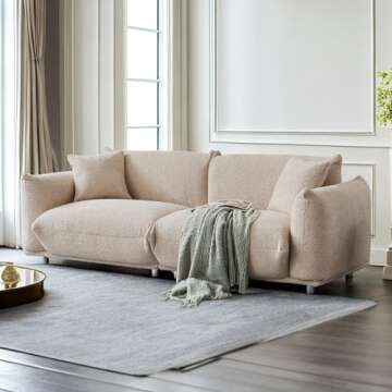3 Seater Oversized Cloud Couch Loveseat Sofa with 2 Pillows, Comfy Sherpa Lambswool Fabric Minimalist Modular Sectional Sofa Couches with Metal Legs for Small Spaces Living Room Apartment, Beige