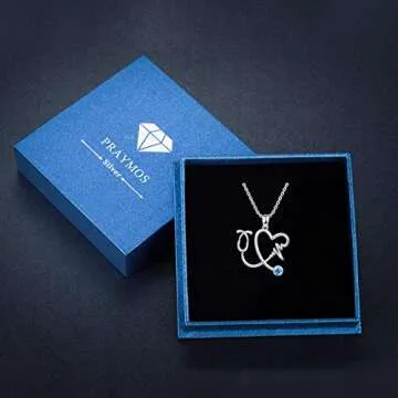 PRAYMOS Nurse Gifts for Women 925 Sterling Silver Stethoscope Necklace Blue School Student New Futur...