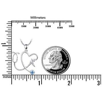 PRAYMOS Nurse Gifts for Women 925 Sterling Silver Stethoscope Necklace Blue School Student New Future Registered Nurse Heartbeat Pendant Necklace Gifts for Nurses