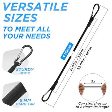 SDTC Tech 24 Inch Bungee Cord with Carabiner Hook | 4 Pack Superior Latex Heavy Duty Straps Strong E...