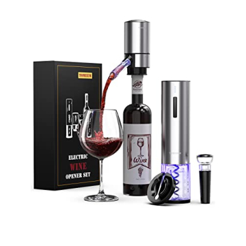 Rechargeable Electric Wine Gift Set - Aerator, Vacuum Stoppers, Foil Cutter and Bottle Opener for Ho...