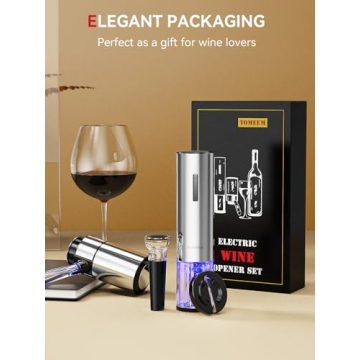 Rechargeable Electric Wine Gift Set - Aerator, Vacuum Stoppers, Foil Cutter and Bottle Opener for Home Bar and Outdoor Parties