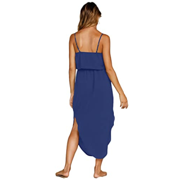 NERLEROLIAN Women's Strappy Split Midi Dress in Sapphire Blue