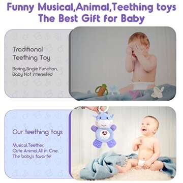 Musical Baby Teething Toys with Soft Light,Teething Toys for Babies 0 3 6 9 12 Months,BPA Free Washable Plush Infant Toys with Hook for Crib,Sensory Baby Toys,Perfect Baby Gifts-Cow