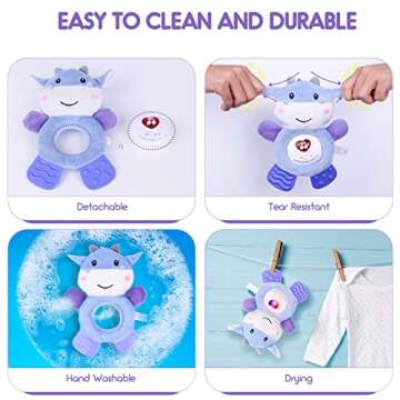 Musical Baby Teething Toys with Soft Light,Teething Toys for Babies 0 3 6 9 12 Months,BPA Free Washable Plush Infant Toys with Hook for Crib,Sensory Baby Toys,Perfect Baby Gifts-Cow