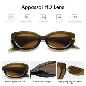 Appassal Retro Small Oval Sunglasses for Women Men 90s Trendy Sun Glasses Vintage Shades AP3651N Green/Brown