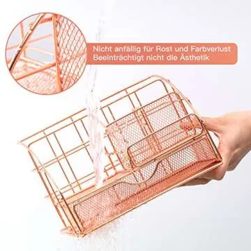 ARCOBIS Desk Tidy Drawer Organiser, Office Stationary Desktop Pen Holder with 5 Compartments + 1 Large Drawer | The Mesh Collection, Rose Gold