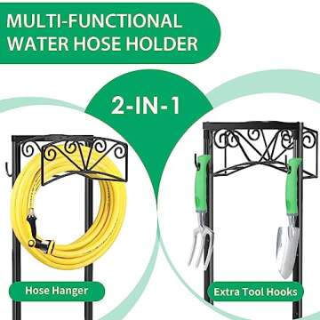 TomCare Garden Hose Holder Upgraded 4 Spikes Water Hose Holder with 2 Tool Hooks Sturdy Hose Reel Ho...