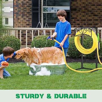 TomCare Garden Hose Holder Upgraded 4 Spikes Water Hose Holder with 2 Tool Hooks Sturdy Hose Reel Holds 150ft Hose Freestanding Hose Stand Hose Hanger Hose Storage for Outside Yard Lawn, Black