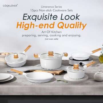 Nonstick Cookware Set Non Toxic 100% PFOA Free Compatible Induction Pots and Pans Sets with Glass Lid 13 Piece (White)