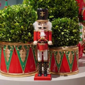 Christmas Nutcracker Soldier Figurine Decorations - 14.75H in Nutcracker Christmas Decor Traditional Soldiers Wooden Red Nutcracker Xmas Festive Gifts Farmhouse Décor for Fireplace Newman House Studio