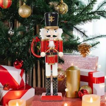 Christmas Nutcracker Soldier Figurine Decorations - 14.75H in Nutcracker Christmas Decor Traditional Soldiers Wooden Red Nutcracker Xmas Festive Gifts Farmhouse Décor for Fireplace Newman House Studio