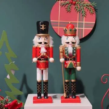 Christmas Nutcracker Soldier Figurine Decorations - 14.75H in Nutcracker Christmas Decor Traditional Soldiers Wooden Red Nutcracker Xmas Festive Gifts Farmhouse Décor for Fireplace Newman House Studio