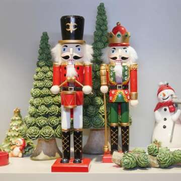 Christmas Nutcracker Soldier Figurine Decorations - 14.75H in Nutcracker Christmas Decor Traditional Soldiers Wooden Red Nutcracker Xmas Festive Gifts Farmhouse Décor for Fireplace Newman House Studio