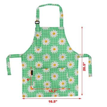 BeeGreen Kids Apron 2 Pack Cooking Aprons with Adjustable Strap Kids Kitchen Aprons with Front Pocke...