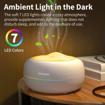 Essential Oil Diffuser, Quiet Humidifier for Bedroom, Timer and Auto-Off, 7 LED Colors Ultrasonic Ar...
