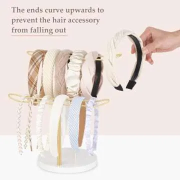Dahey Headband Holder Organizer Metal 2-Tier Hair Hoop Display Stand Headband Organizer Storage Hair Ropes Accessories Bracelets Bangles Bedroom College Dorm Decor for Girls Women, Gold