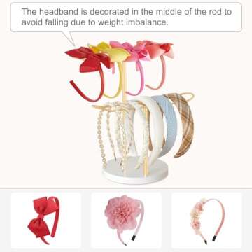 Dahey Headband Holder Organizer Metal 2-Tier Hair Hoop Display Stand Headband Organizer Storage Hair Ropes Accessories Bracelets Bangles Bedroom College Dorm Decor for Girls Women, Gold