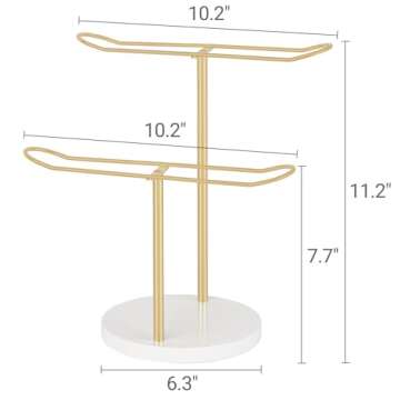 Dahey Headband Holder Organizer Metal 2-Tier Hair Hoop Display Stand Headband Organizer Storage Hair Ropes Accessories Bracelets Bangles Bedroom College Dorm Decor for Girls Women, Gold