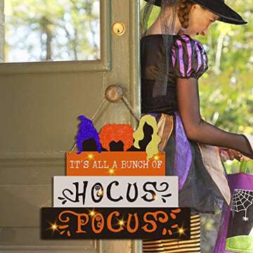 CIOEY Halloween Door Hanging Sign Spooky Hocus Pocus Wall Sign Plaque for Indoor Outdoor Decor Home School Office Haunted House Yard Decorative Signs Halloween Party Decoration