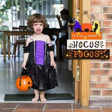 CIOEY Halloween Door Hanging Sign Spooky Hocus Pocus Wall Sign Plaque for Indoor Outdoor Decor Home School Office Haunted House Yard Decorative Signs Halloween Party Decoration